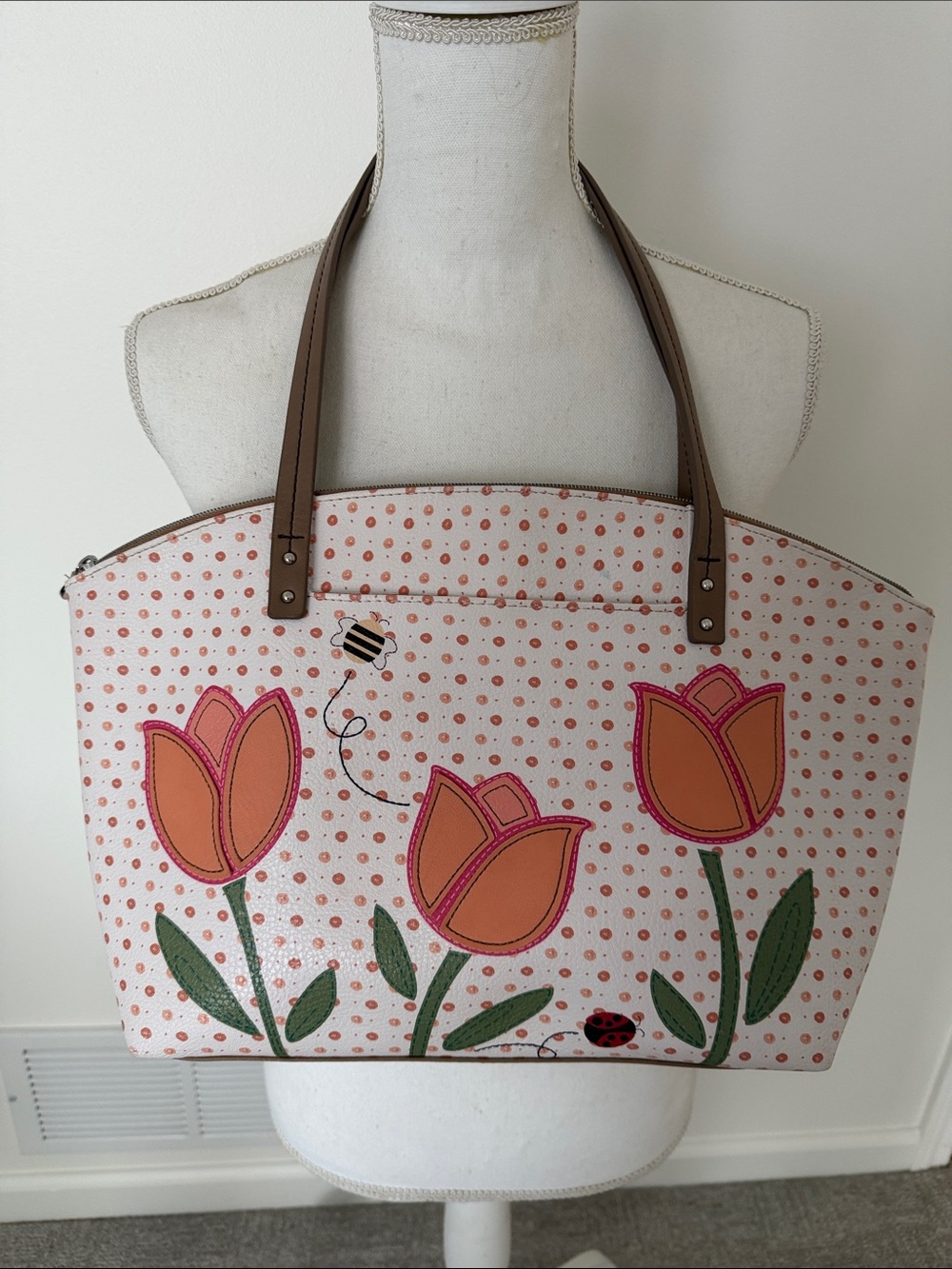 Relic Pink and Peach Tulip Appliqué Tote